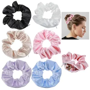 6PCS Scrunchie with Zipper Pocket, Stash Scrunchie with Hidden Pocket, Silk Zipper Scrunchies, Elastic No Damage Hair Ties Ponytail Holder Accessories for Keys, Money, Small Items (6 Colors)