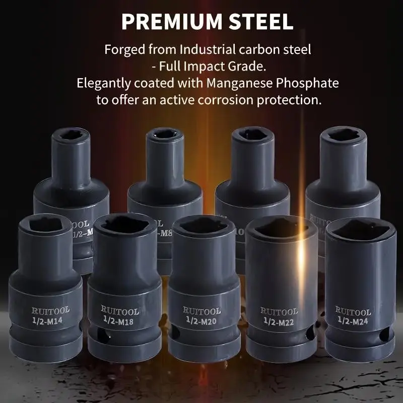9pcs Tap Socket Set, Carbon Steel Machine Tap Holder, 1/2'' Square Drive, Quick Change Thread Tap Adapter, M6-M24, No Assembly Needed