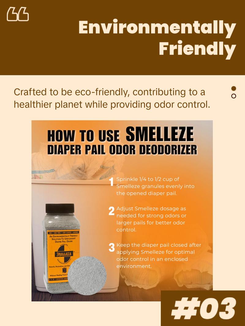 SMELLEZE Diaper Pail Deodorizer, Odor Eliminator for Diaper Pail, Baby Poop Deodorizer & Human Urine Odor Eliminator, Deodorizes Infant & Adult Diaper Pails - 2 lb. Granules