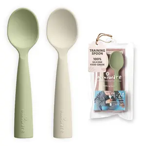 Silicone Baby Training Spoon BPA Free Baby Utensils 100% Food Grade Self Feeding for 6 Months+ Toddler Modern Dishwasher Safe (Pistachio & Oat)