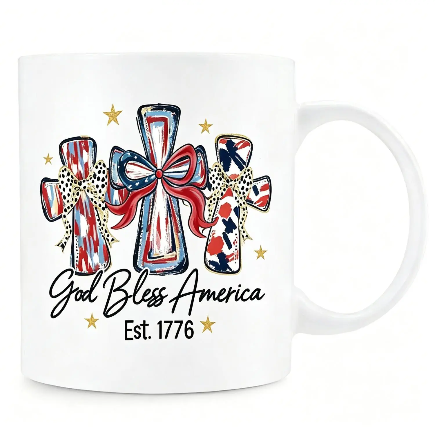 God Bless America 1776 Cross Mug, Patriotic Coffee Cup, 4th of July Gift, USA Pride Ceramic Mug