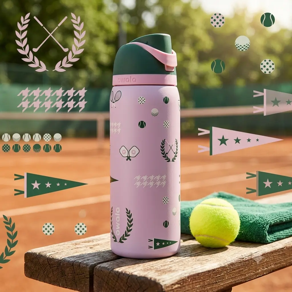 Owala FreeSip 32oz Extreme-Cold Vacuum Gym Flask, Special Rare Edition Weekender Vibrant Matchpoint Color-Block Pattern Stainless Steel Workout Jug