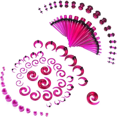 84-Piece Purple & Sky Blue Acrylic Ear Stretching Kit for Beginners – Skin-Safe, Lightweight Conical Tapers & Round Plugs Chic Body Jewelry Set