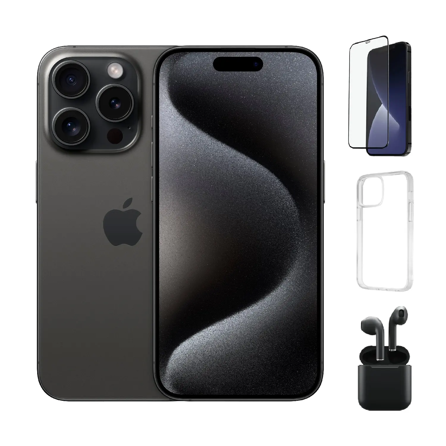 Refurbished Apple iPhone 15 Pro A2848 (Unlocked) Excellent Condition with Pre-Installed Tempered Glass and Bluetooth Earbuds & 1 Year Warranty