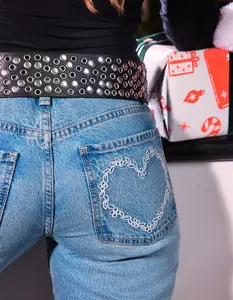 RSQ Womens Embroidered Heart Breaker Loose Straight Jeans