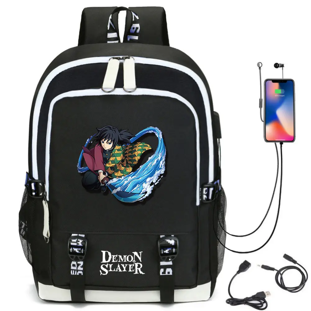 Anime Warrior Print Backpack with USB Charging Port & Headphone Interface, Large Capacity Anime Character Graphic Rucksack, Casual Daypack Fits for School, Travel and Daily Outdoor Use