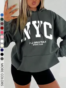 Women's Letter Print Drop Shoulder Hoodie, Fashion Casual Drawstring Pocket Hooded Sweatshirt for Daily Holiday Outdoor Wear, Women Clothing for Fall & Winter