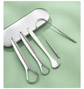 4PCS Adult Portable Stainless Steel Tongue Scraper Set - Oral Cleaning Tool for Home Use Daily Durable Storage Cleansing Mouth Hygiene Kit Mini
