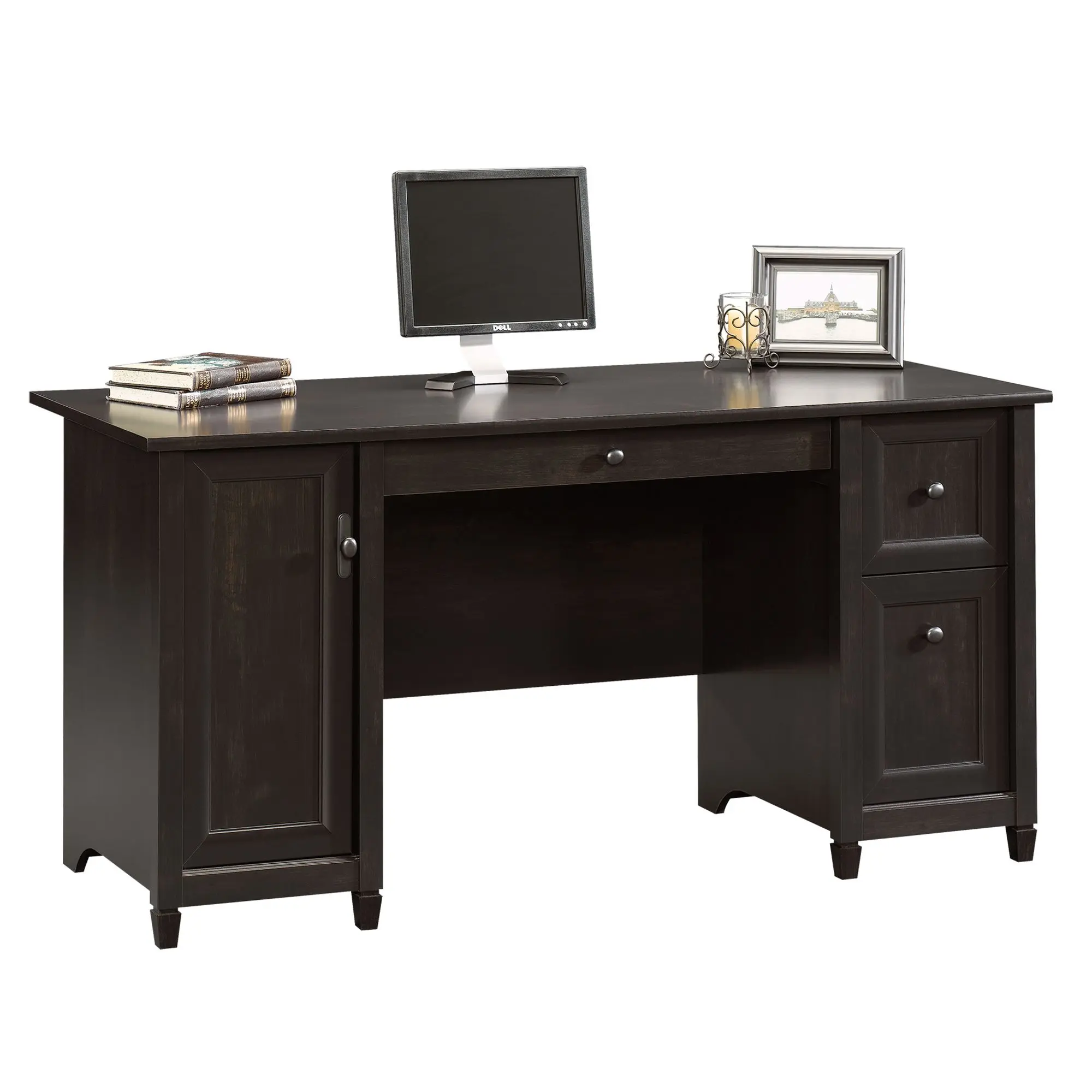 Sauder Edge Water Computer Desk with 2 Smooth-Gliding Drawers & Hidden Cabinet Classic Design for Home Office