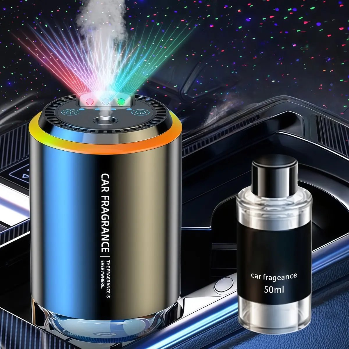 Smart Car Air Freshener, Car Air Freshener Diffuser with Starry Sky Projection and 50ml Perfume, Auto On/Off Intelligent, 3 Mode Adjustable Rechargeable Aroma Diffuser, Cologne, Universal Fits for Car SUV Sedan Truck Pickup, Best Gift For Lover Friends