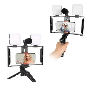 AY-49 Advanced Video-Making Kit with Accessories (1 Tripod, 2 Led Flash 6.5*6.5cm, 1 Microphone, 1 Smartphone Universal Holder, 1 Remote Control).