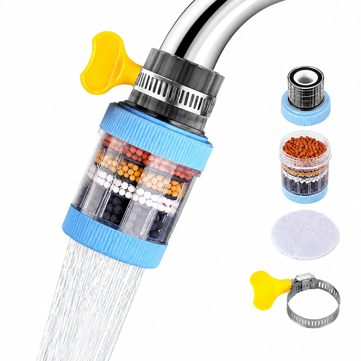 Universal Faucet Filter with Splash Guard, Extension Shower Head, Water-Saving Device, 6-Layer Tap Water Filter for Home Kitchens