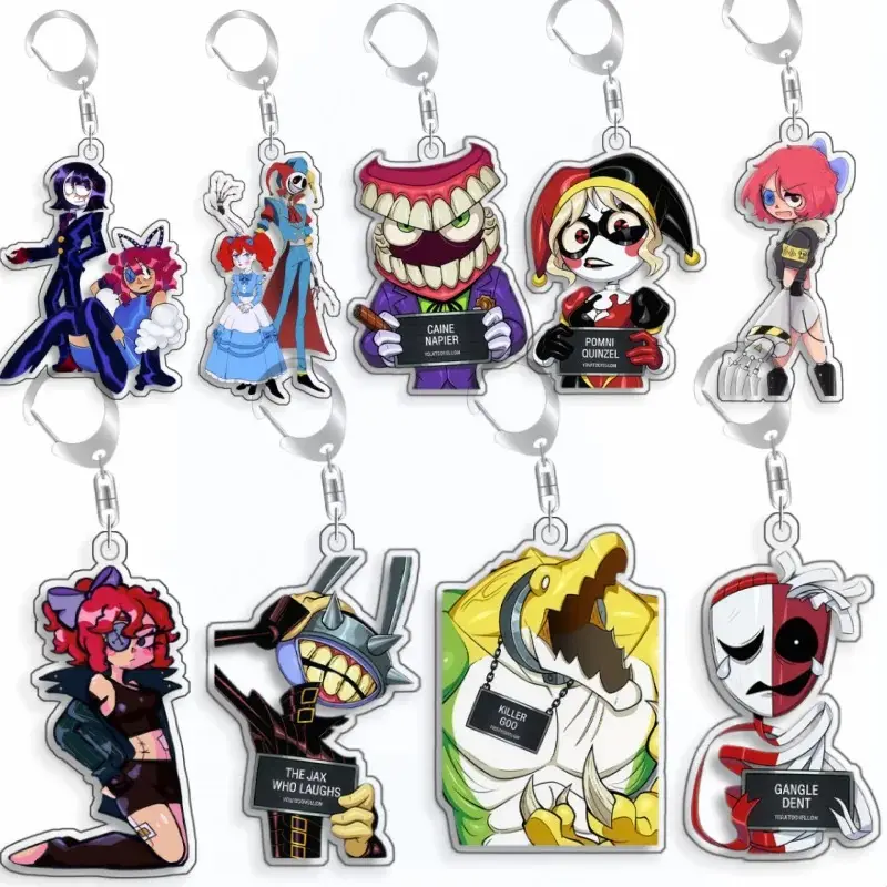 The Amazing Digital Circus Acrylic Keychains (featuring characters Ragatha, Pomni, Gangle, and Caine).