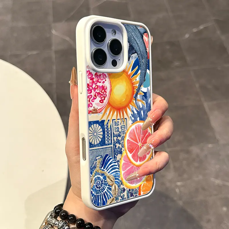 Hand-drawn style sun, pomegranate, grapefruit slices suitable for magnetic compatible cases for iPhone 17 16 E Pro Max 15 Plus 14 13 12 11 XS XR |   Fashionable, silicone, lightweight, shockproof and feminine protection