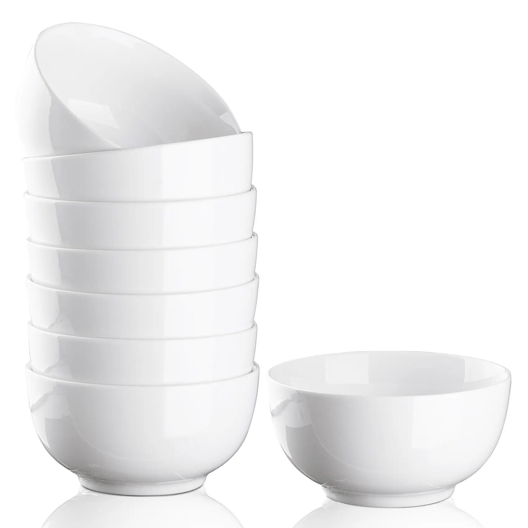 8-Piece Lightweight White Porcelain Bowls - 10-oz (680ml) Round Stackable Tableware, Microwave Safe, Professional Use, Ideal for Salads & Portion Control