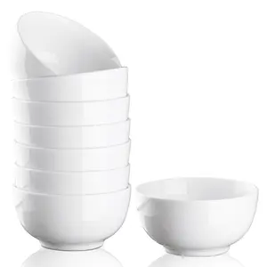 10-ounce white ceramic bowls for professional use – Set of 8 – Stackable – Perfect for salads, cereal, soup, desserts, fruit, ice cream, and portion control – Microwave-safe