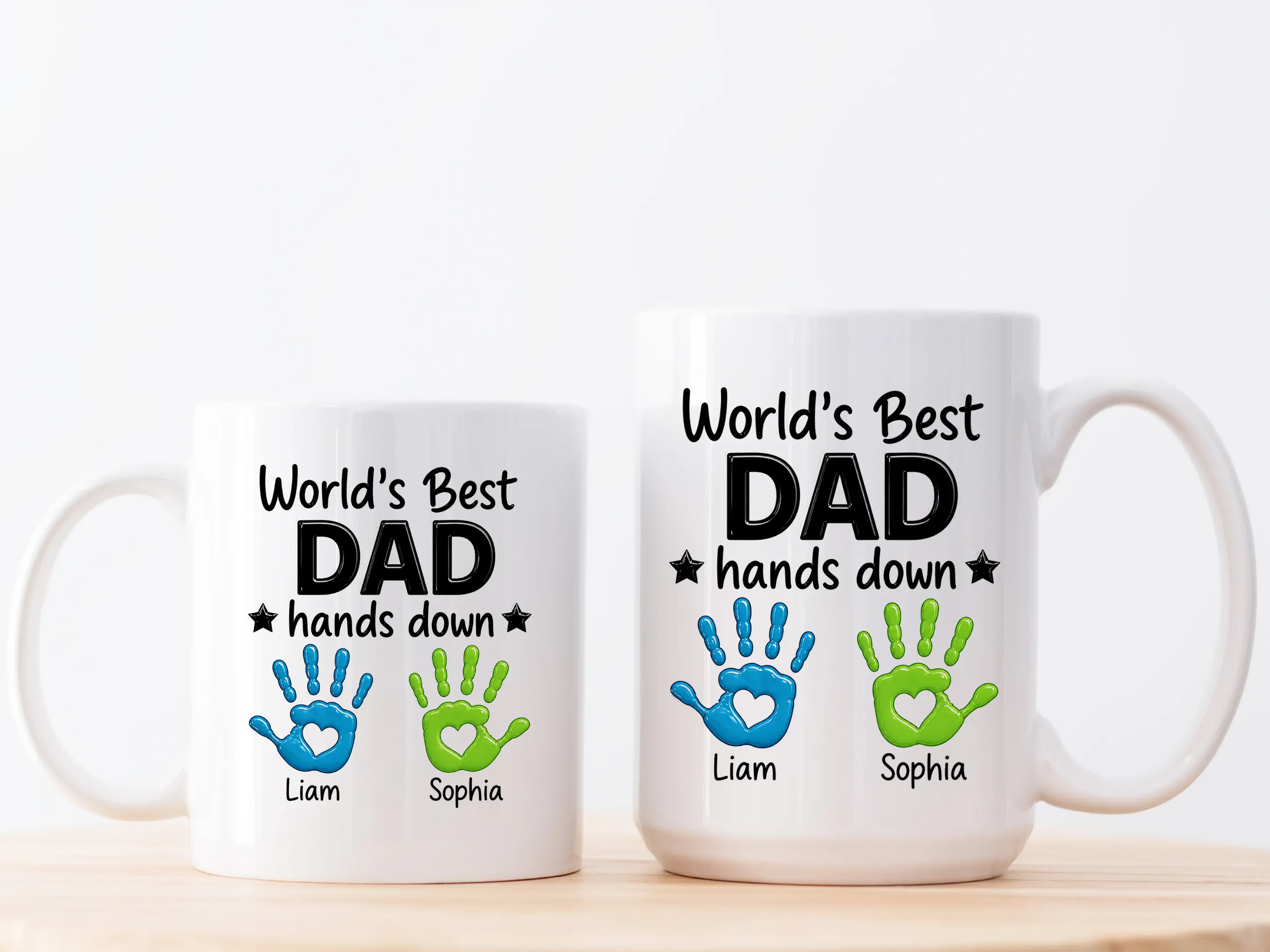 Personalized World's Best Dad Coffee Mug, Custom Handprint Dad Mug with Kids Names, Father's Day Gift for Dad, Gift from Children
