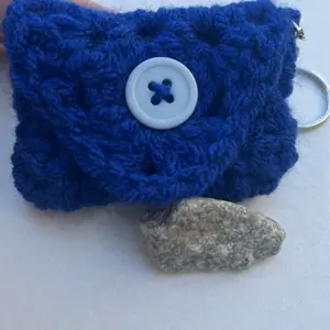 Crochet Keychain with Button and Stone Charm for Unique Accessory Handmade Yarn Pouch Natural Realistic Versatile Keychain