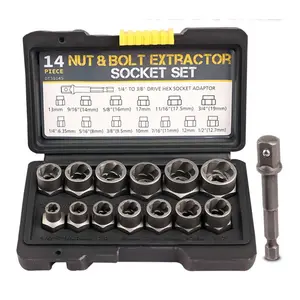 3/8” Drive Impact Bolt Nut Extractor Set, 13 Pcs Lug Nut Remover Kit 1/4”-3/4” Twist Socket Tool Set with a 1/4” Hex Drive to 3/8” Socket Adapter