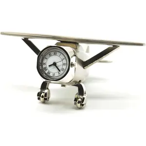 Airplane Small Desk Clock, Mini Airplane Clock with Rotating Wheels & Roman Numerals, Analog Table Clock Paperweight,  Aviation Desk Decor,  Gifts for Men, for Office &  Decor