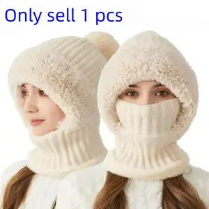 Winter Fleece Lined Knit Hat with Earflaps, Windproof Warm Hooded Neck Warmer, Lightweight Cycling Skiing Outdoor Sports Gift