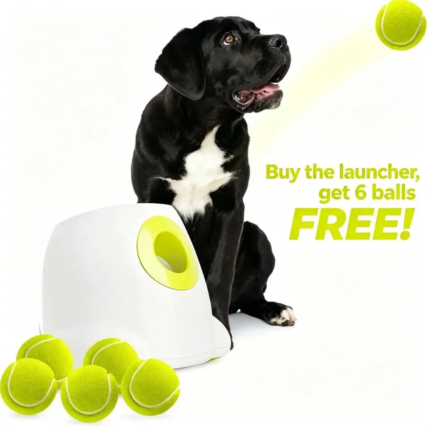 Allforpaws Automatic Dog Ball Launcher Maxi,Gen 2 – Upgraded Interactive Ball Thrower Dog Toys Includes 6pcs Tennis Balls for Large Dogs