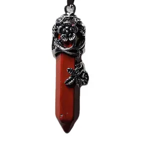 Large Red Jasper Pendulum Crystal Pendant & Cord Necklace 24"