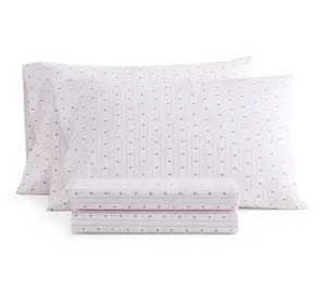 Martha Stewart Floral Stripe White/Pink CottonQueen Sheet Set