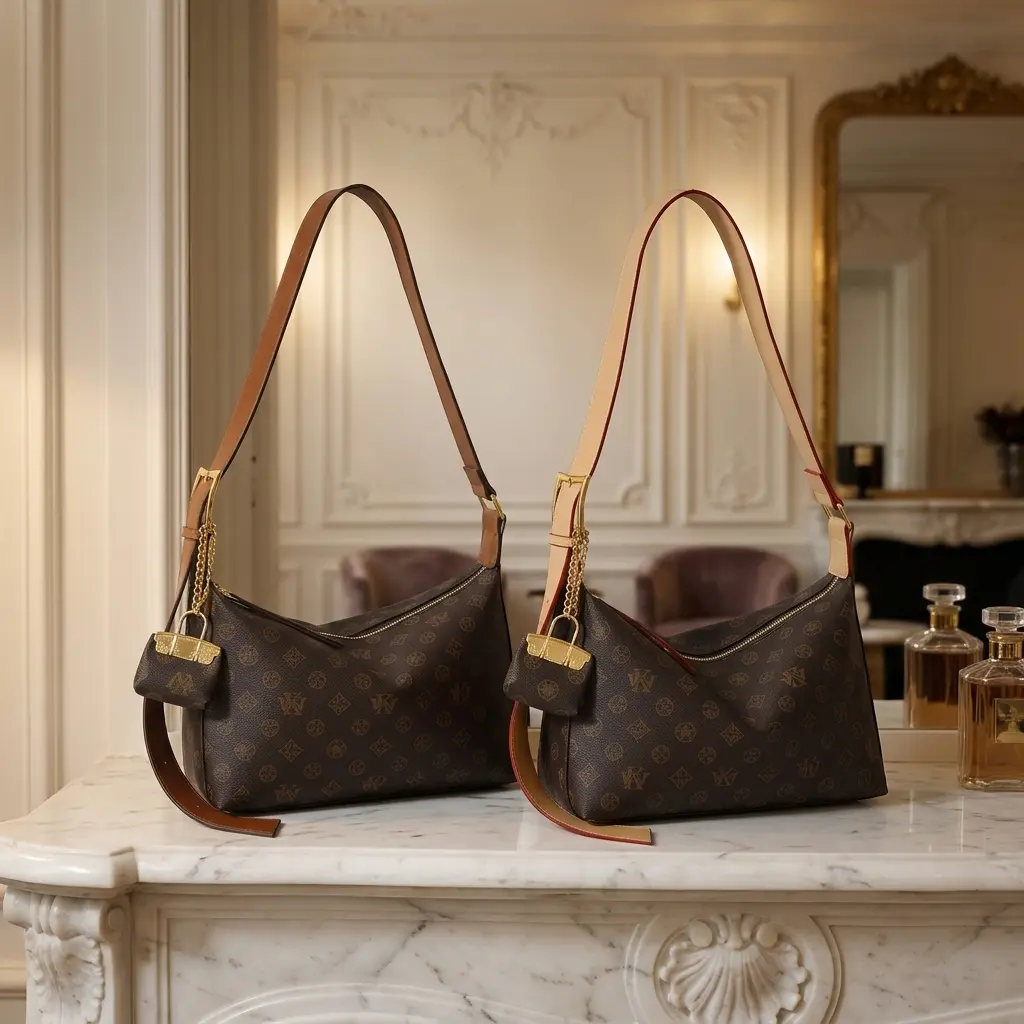 Mia Bag Shop Chic Crossbody Bag - Classic Letter Pattern Hobo, High-Quality PU Handbag for Women, Business Multifunctional Design with Color-Block Strap & Gold Lock, 30x11x20cm Clutch Purse, Business Multifunctional Bag
