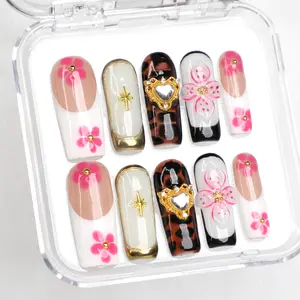 MuseMoodNails PG45 Bordeaux Kiss 3D Press On Nails Set, 10pcs/set, 100% Handmade Reusable, Long-Lasting Salon-Quality Nail Art, Handmade Reusable Nails