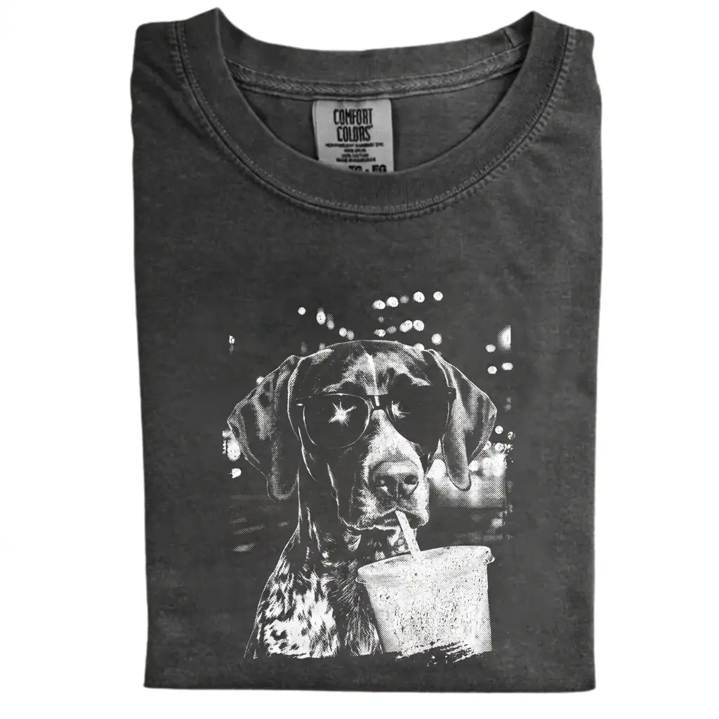 Funny Coffee Lover German Shorthaired Pointer Comfort Colors T-Shirt, Vintage 90s Cool Dog Graphic Tee, Sunglasses Pet Lover Shirt, Unisex Fit Design, Gift for Dog Lovers