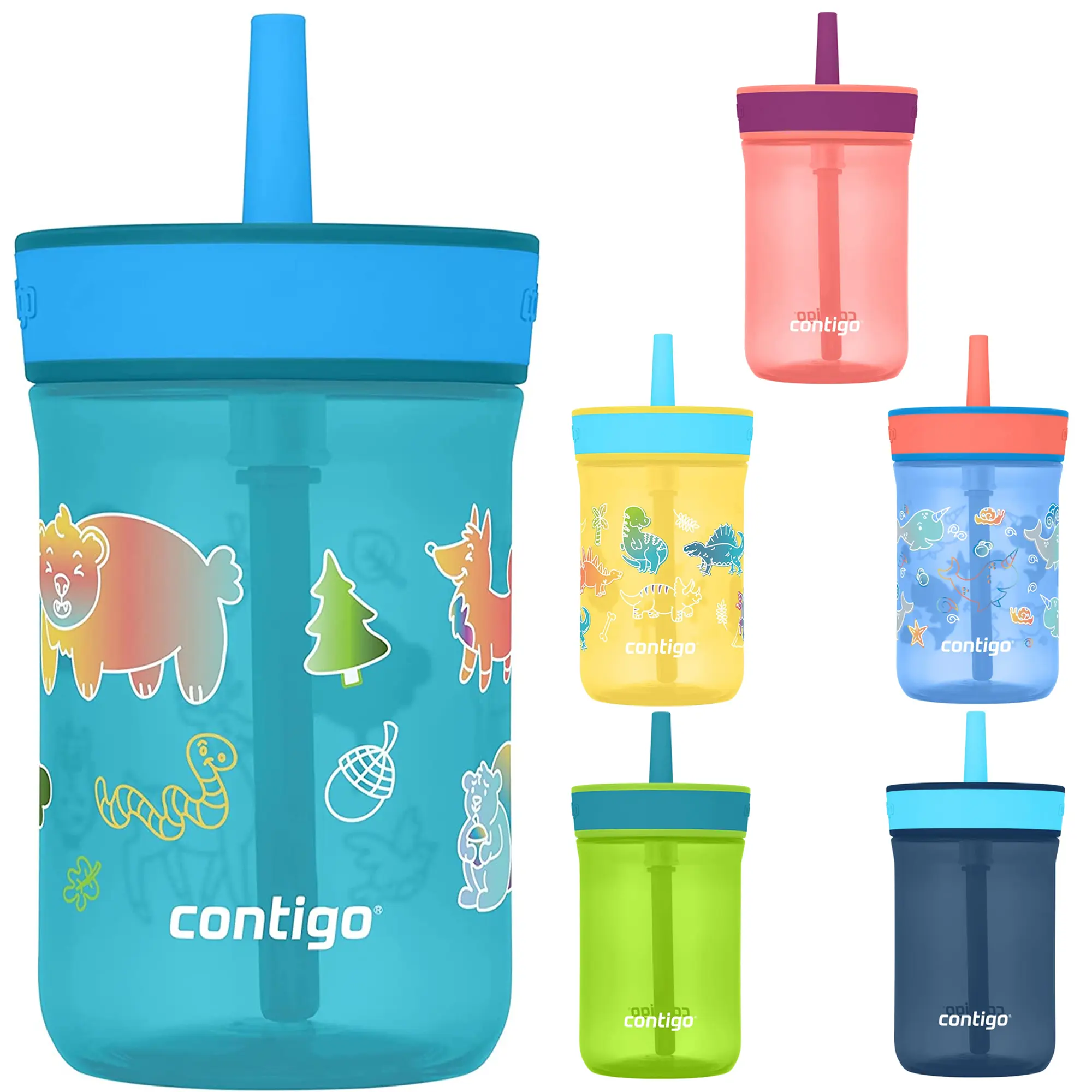 Contigo 14 oz Leighton Spill-Proof Straw Tumbler for Kids, Top-Rack Safe Durable Kid-Friendly Kitchenware Drinkware for 3 and Up Use