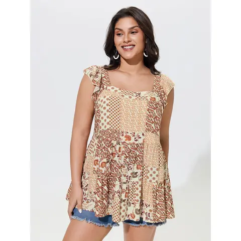 BloomChic Plus size Floral Collage Print Layered Tank Top[M-6X]Back To School,Fall Pick, Spotlight Day，SohoChic