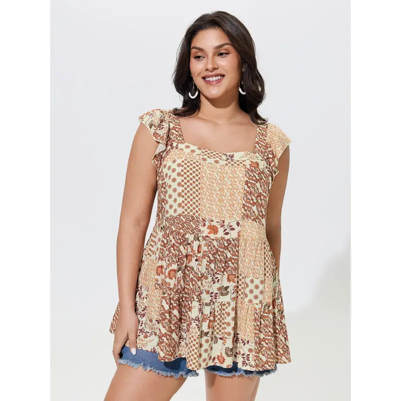 BloomChic Plus size Floral Collage Print Layered Tank Top[M-6X]Back To School,Fall Pick, Spotlight Day，SohoChic