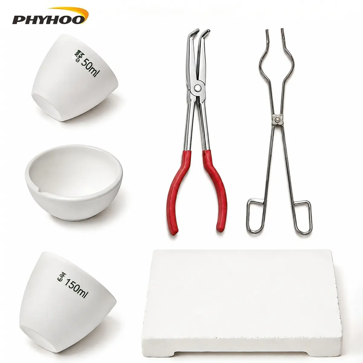 Professional 6 Piece Jewelry Casting Kit With Ceramic Crucible Stainless Steel Crucible Tongs Graphite Rod Welding Board 90 Degree Needle Nose PliersFor Metal Melting And Repair