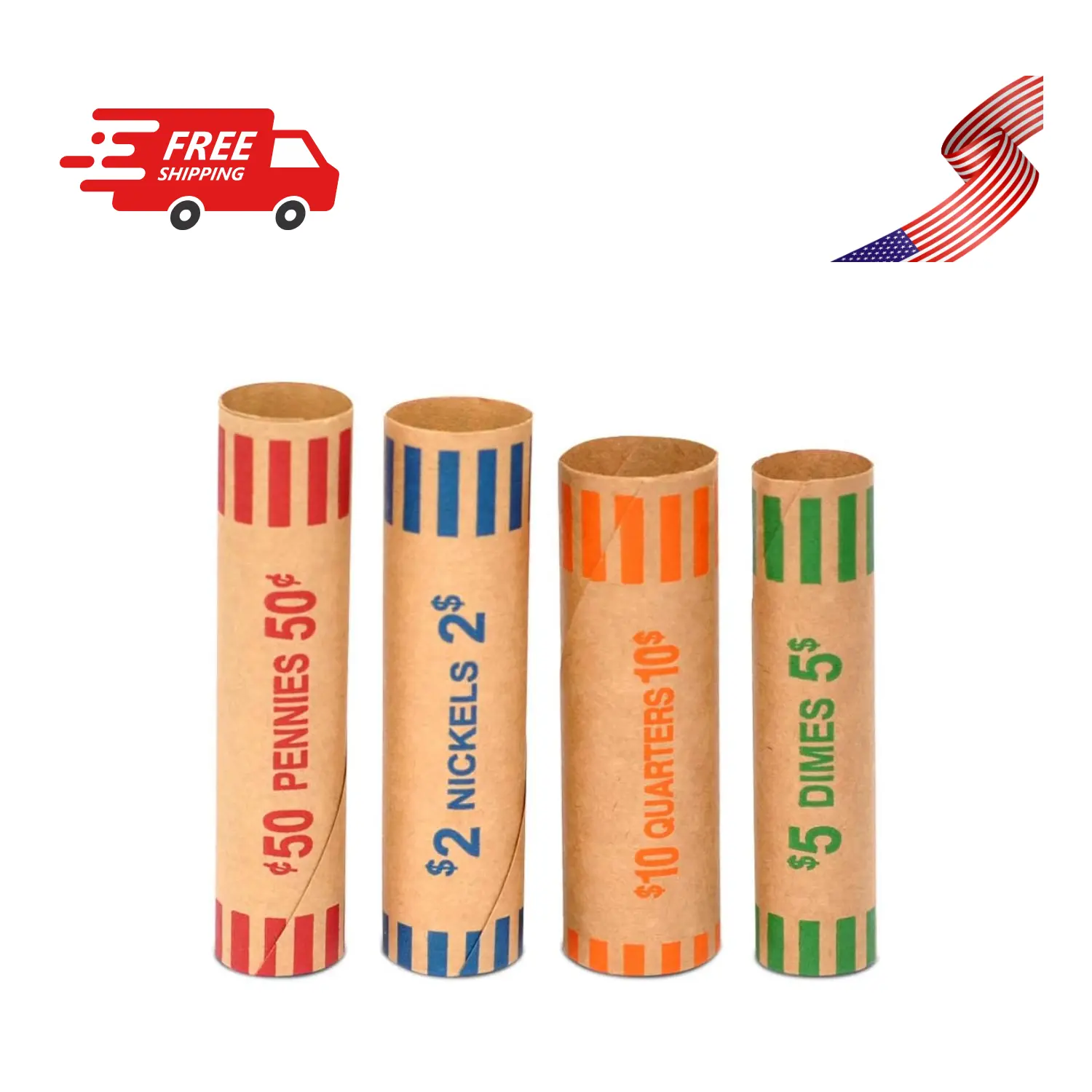 100pcs Assorted Heavy Duty Preformed Coin Wrappers Rolls