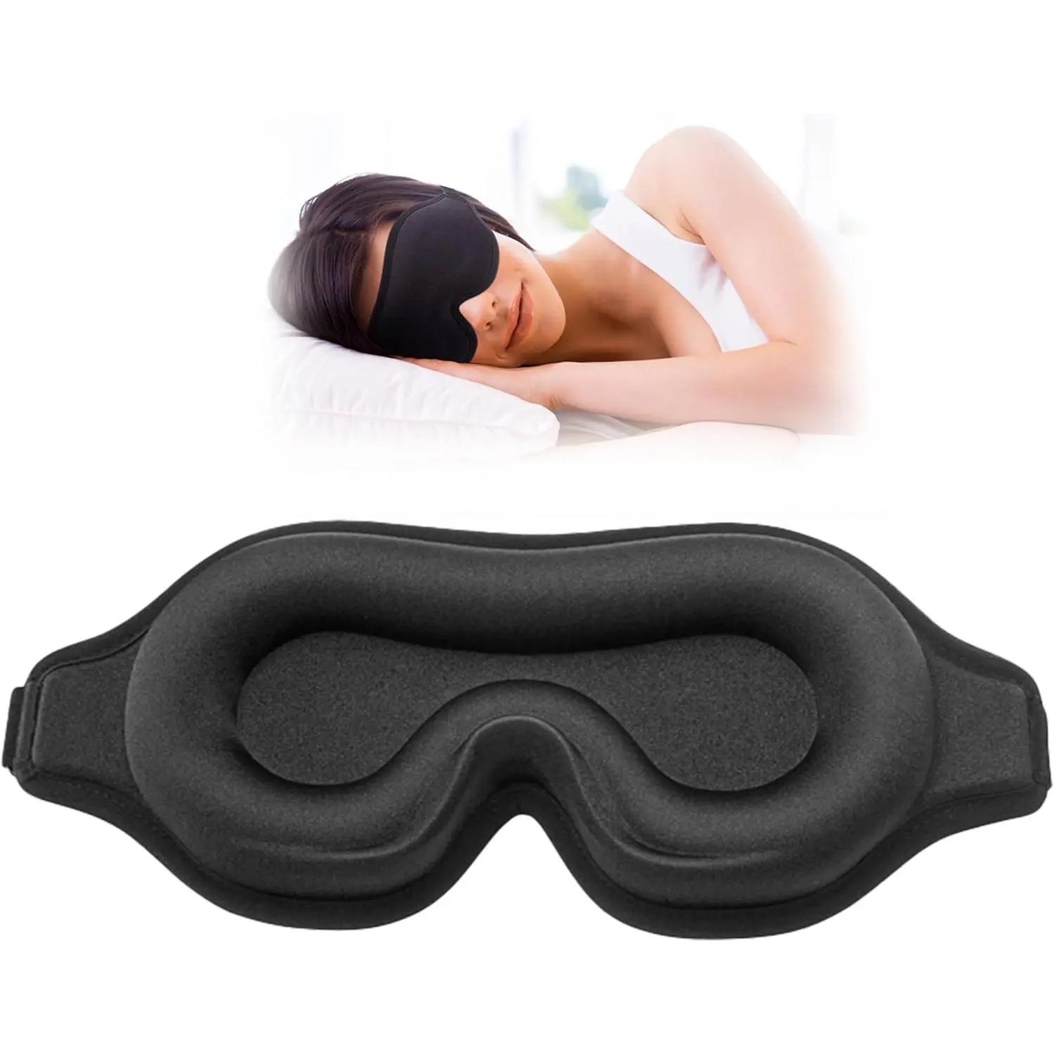 Black-3D Foam Sleeping Eye Mask - Smooth Black Eye Cover for Men & Women, Adjustable Strap, Lash Extension-Friendly, Travel & Night Use, Sleep Aid Products