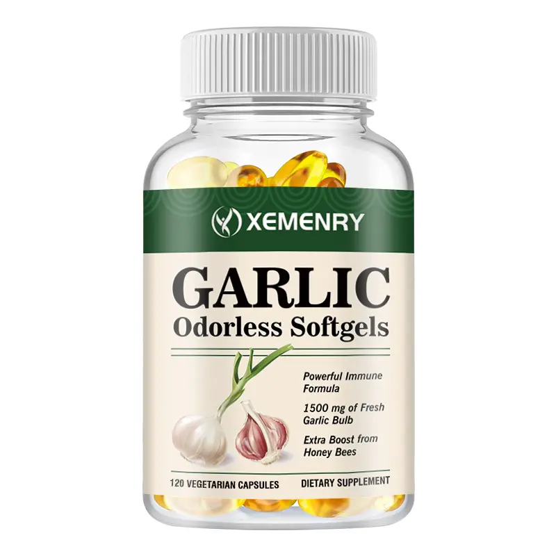 Xemenry - Odorless Garlic Capsules 1500 mg - With Royal Jelly and Bee Pollen - Promotes healthy cholesterol levels and supports the immune system - Gluten Free Non-GMO - 120 Softgels [2 Month Supply]