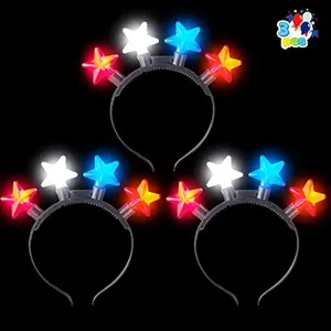 3 Pcs Patriotic LED Headbands, Red Blue White American Flag Star Headband, 4th of July Light Up Accessories for Women Men, Independence Day, Memorial Day, Patriotic Party