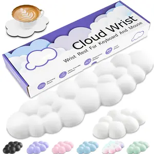 Cloud Wrist Rest Keyboard, Cloud Keyboard Wrist Pad Set with PU Leather Memory Foam, Cute Arm Rest for Palm Support, PC/Gaming Desk Accessories/Office Setup/Computer Hand Cushion - White