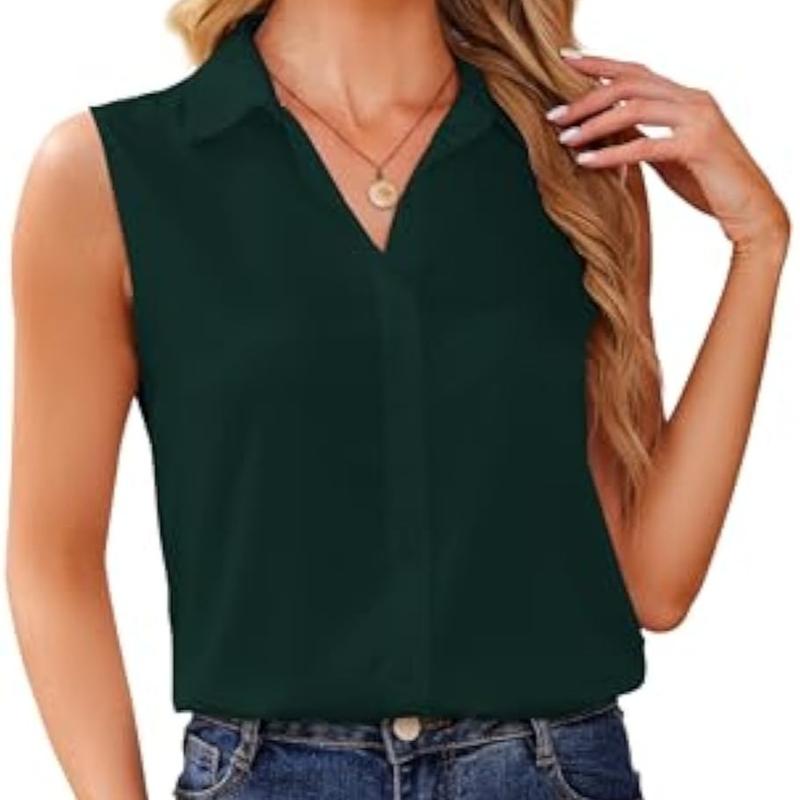 YAMANMAN Sleeveless Button Down Shirts for Women Satin Blouse Basic Work Collared Tank Tops Elegant Summer Office Classic Casual Shirt shirtsclothing