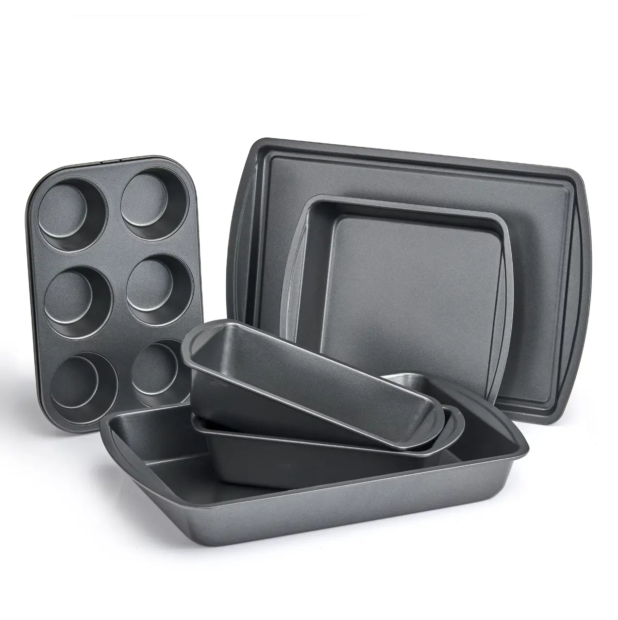 Mainstays 6 Piece Non-Stick Carbon Steel Bakeware Set with Cake, Muffin, Cookie and Loaf Pans, Gray