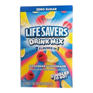 Lifesavers Zero Sugar Drink Mix 2 Flavors In 1 Raspberry Lemonade- 6 Sticks per Box