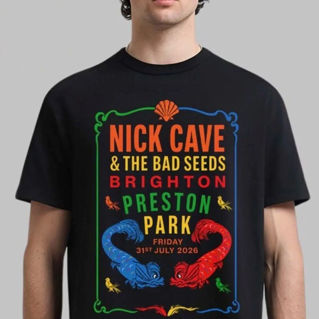 Nick Cave And The Bad Seeds Brighton Preston Park 2026 Exclusive Merch Tee On 31 July 2026 Black T-Shirt F7I 9K5