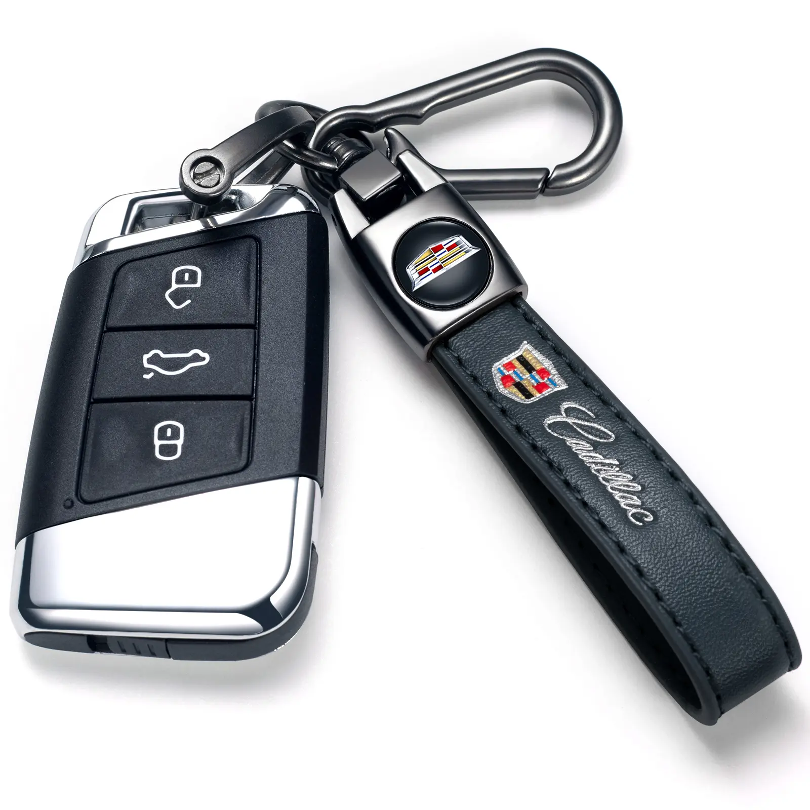 Genuine Leather Car Keychain for Cadillac CT4 CT5 CT6 ATS XT5 CTS SRX- Custom Engraved Luxury Keyring GiUnisex Dft, urable Accessories (USA Stock) Walletchain boujee car accessories Car Keychain Set