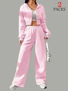 Women's Fall Casual Slim Two-Piece Set, Hooded Long Sleeve Zipper Cardigan Sweatshirt, Sporty Style, Comfortable and Stylish