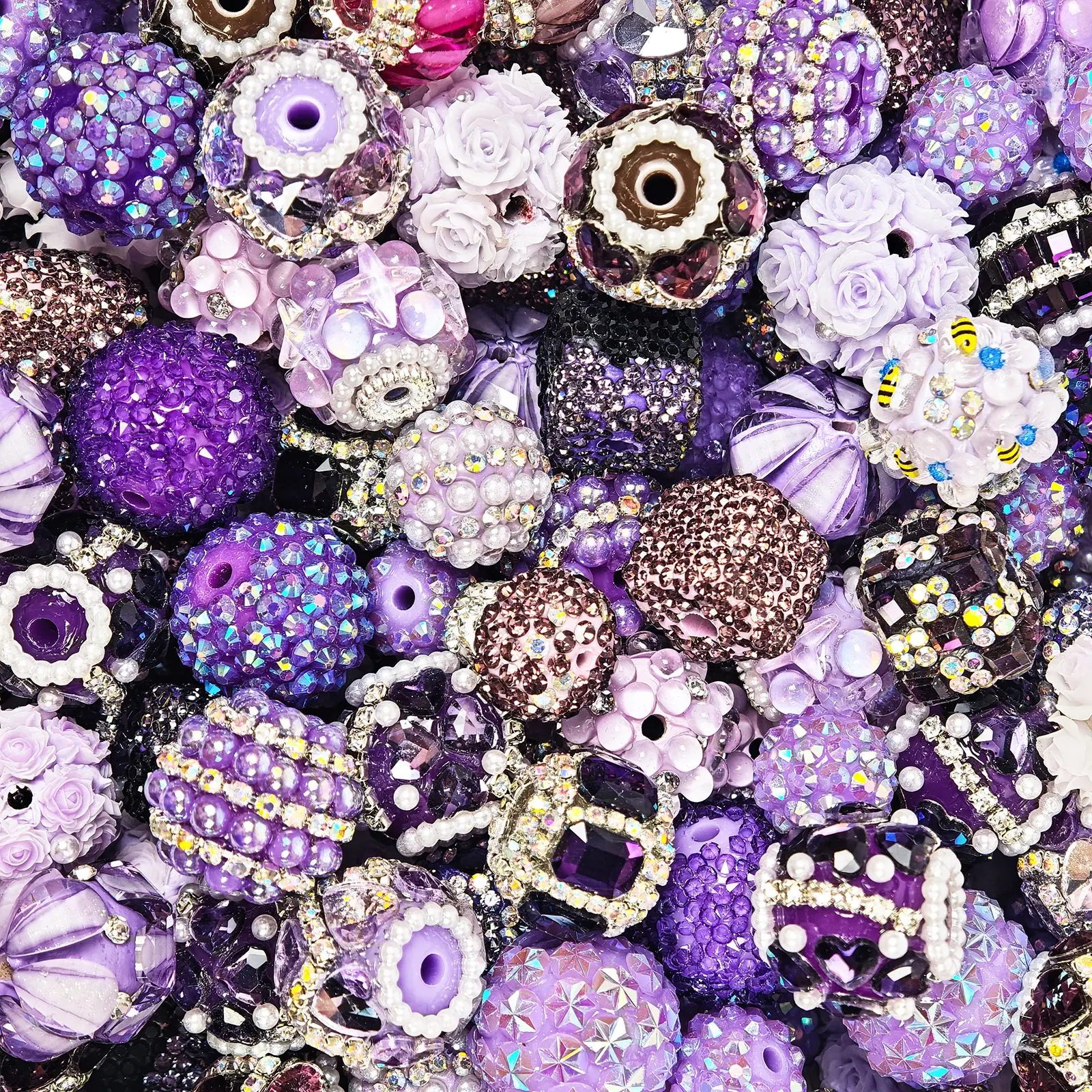 10 Purple Rhinestone Resin Spacer Beads – Sparkly & Luxurious Loose Beads (Shipped Randomly), Perfect for DIY Bracelet, Necklace, Earring Jewelry Making, and Halloween/Christmas Handmade Craft Accessories