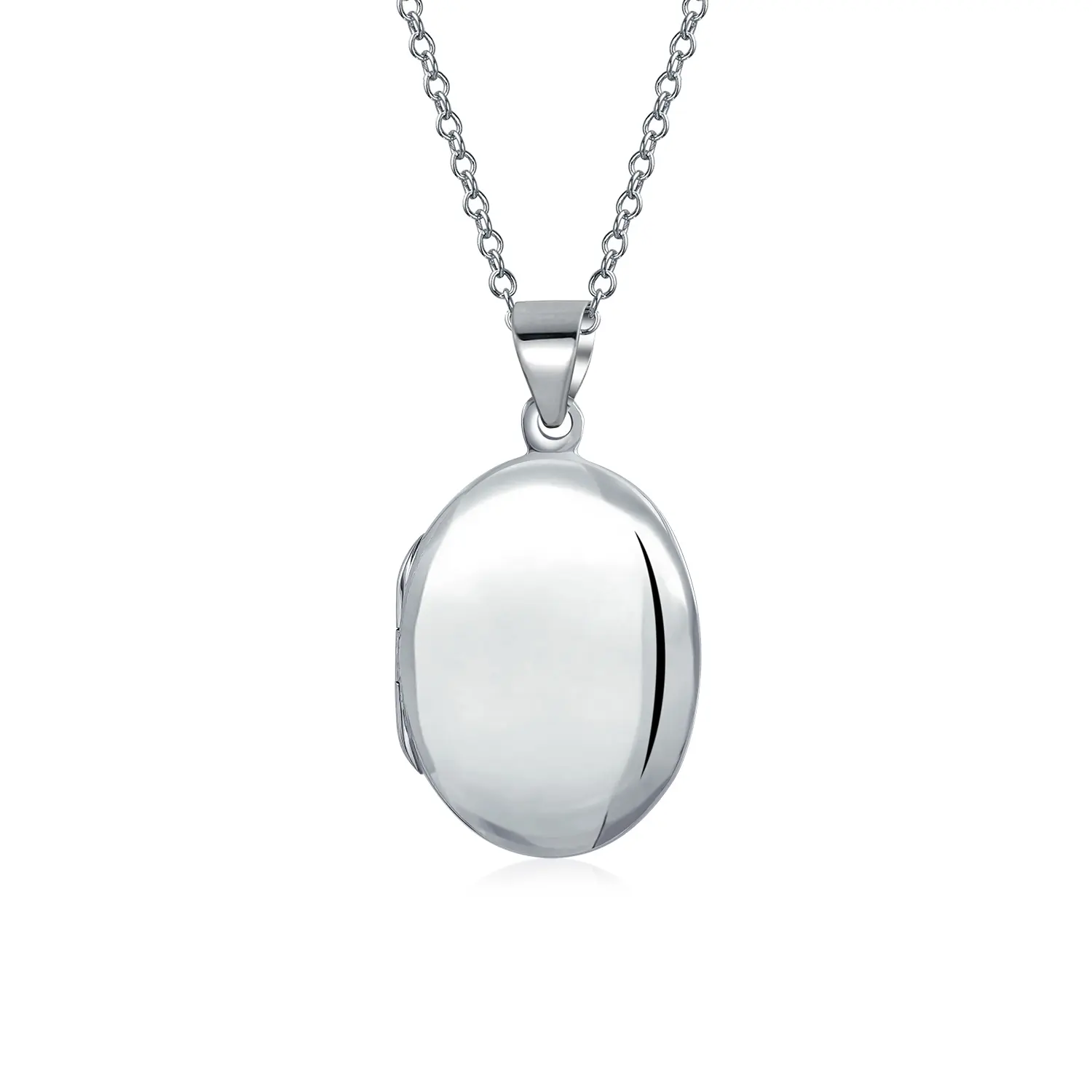 Small Simple Plain Oval Photo Locket .925 Sterling Silver Necklace Pendant