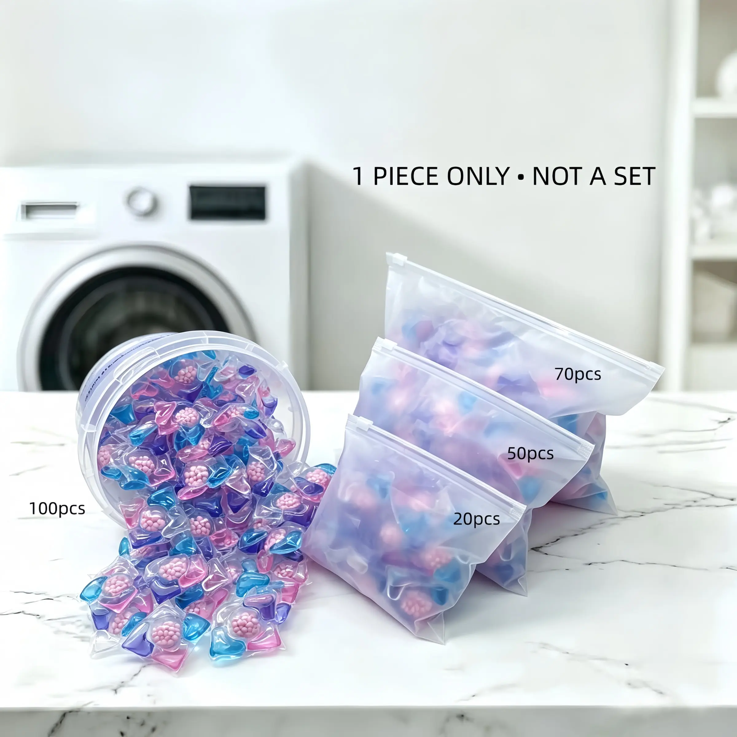 Concentrated 5-in-1 Laundry Detergent Pods, Laundry Clean Pods, Deep Stain Removal, Long Lasting Fragrance, Scented Detergent, Fragrance Detergent Beads, Color Protection & Softening, Premium Detergent Pods, Available in 20/50/70pcs Bag and 100pcs Bucket