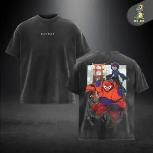 Big Hero 6 Baymax Vintage Washed Oversized T-Shirt – Classic Anime Graphic Tee, Soft Cotton Washed Fabric, Retro Streetwear Vibes, Unisex Casual Fashion, Perfect Daily Wear for Anime Fans